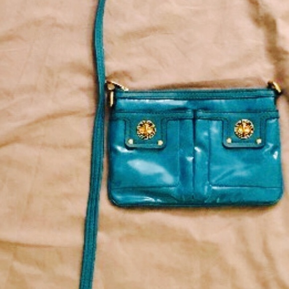 MarcbyMarc Jacobs Teal  Gold Logo Accent Crossbody - Picture 1 of 8